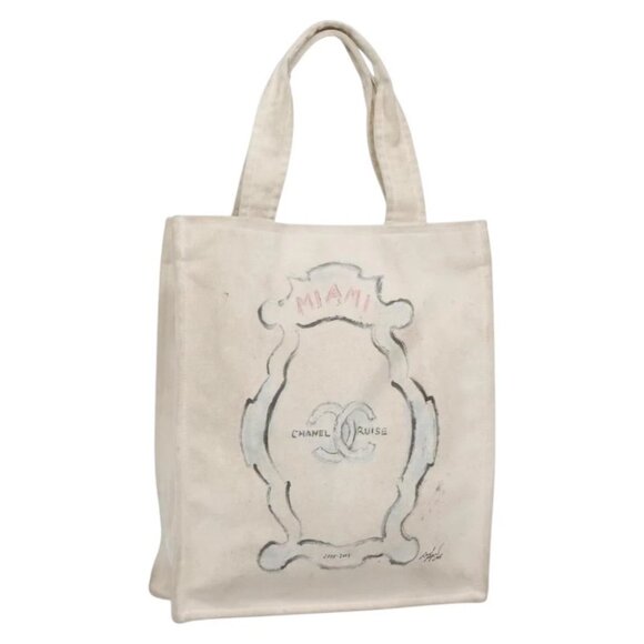 CHANEL COCO Mark Tote Bag Canvas White Silver CC - Picture 3 of 15